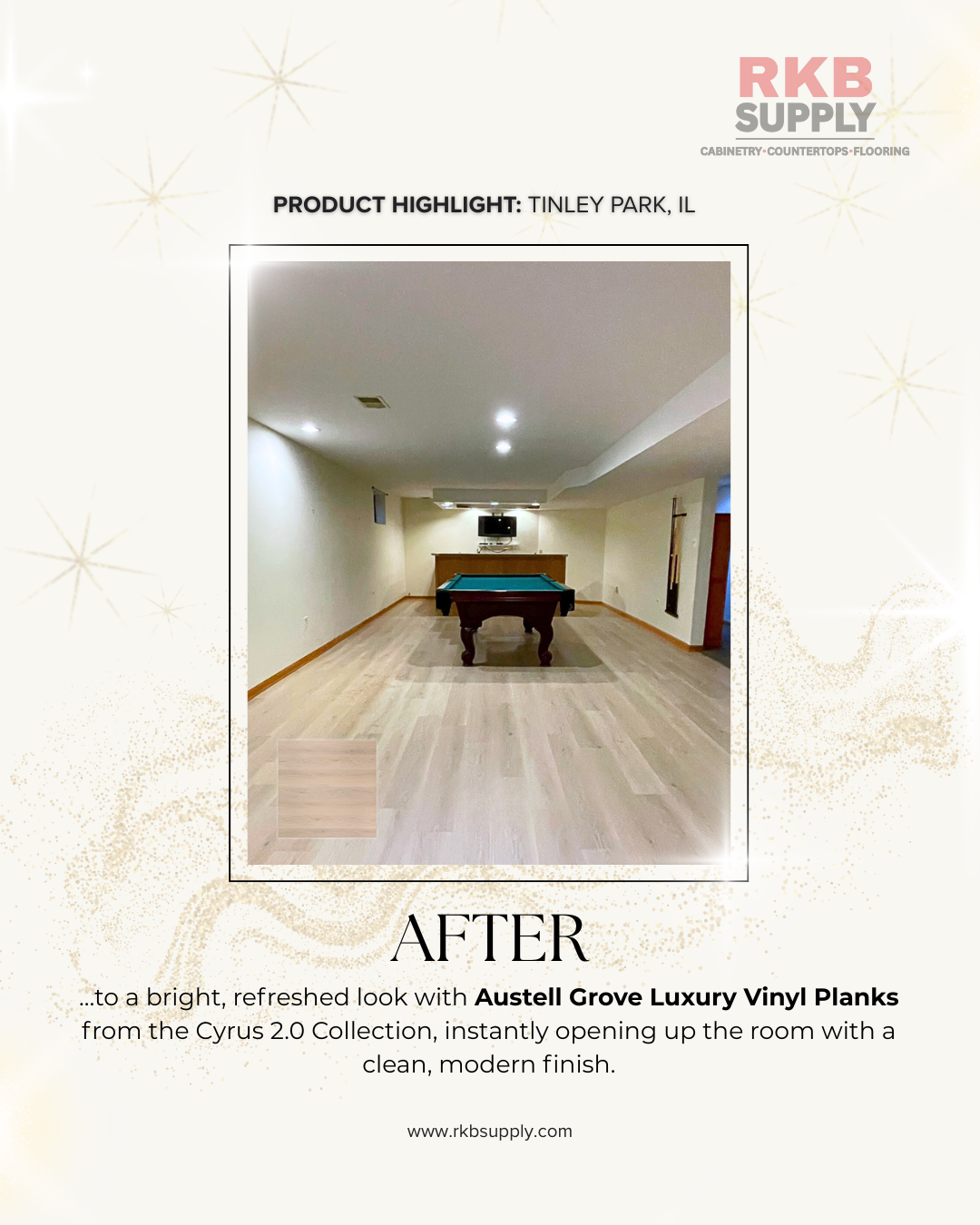 Basement featuring Austell Grove Luxury Vinyl Planks from the Cyrus 2.0 Collection installed in Tinley Park, IL.